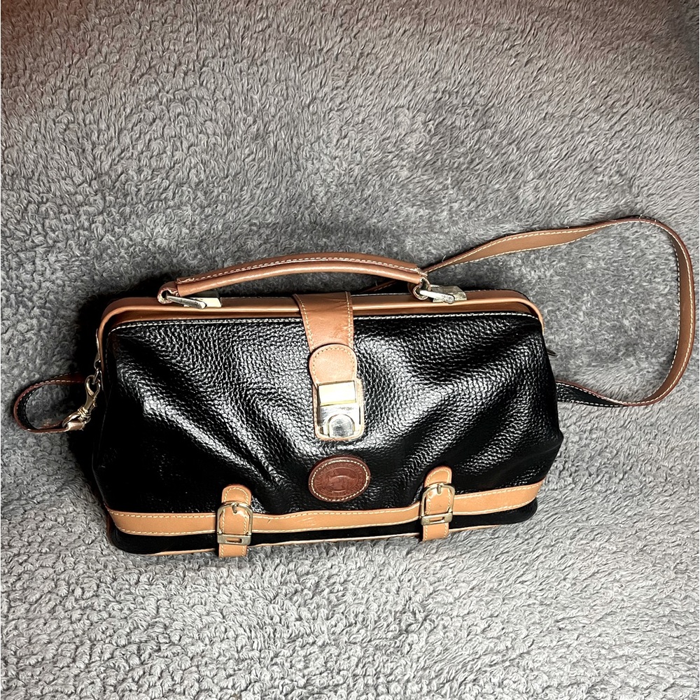 Vintage Dooney & Bourke 1980's RARE Black & British Tan Leather Crossbody Bag